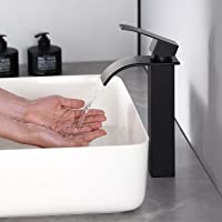 Grifo Lavabo Cascada Alto- CECIPA Ares X103B Grifo Monomando Negro Agua Caliente y Fría Ajustable Latón Moderno…